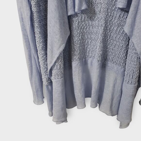 Chico's Periwinkle Blue Cotton Linen Open Knit Mesh Cardigan Sz Large (2) Summer - Picture 3 of 13